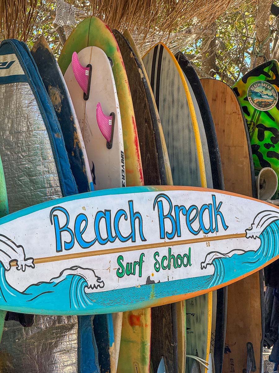 Colorful surfboards at Playa Marsella near San Juan del Sur