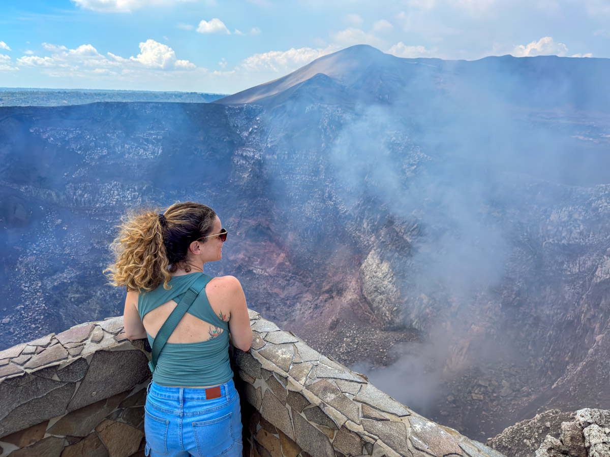 Nina at the Masaya Volcano crater viewpoint, Nicaragua