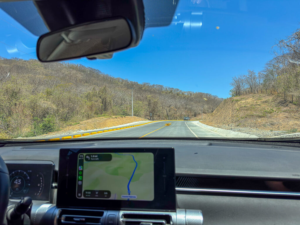 View from the dashboard of our rental car on a Nicaragua road trip