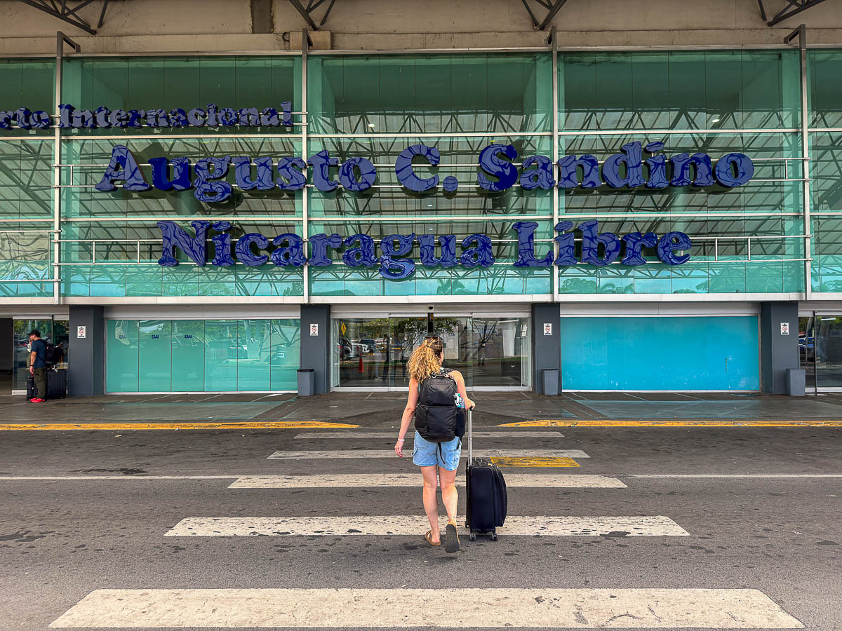 Nina walking through the airport on arrival in Nicaragua