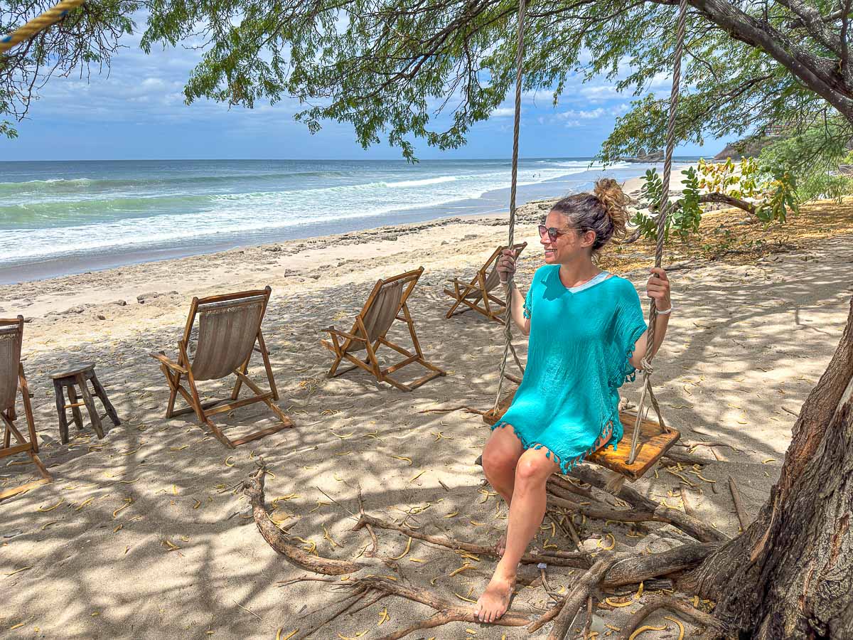 Nina on a beach swing in Popoyo, Nicaragua