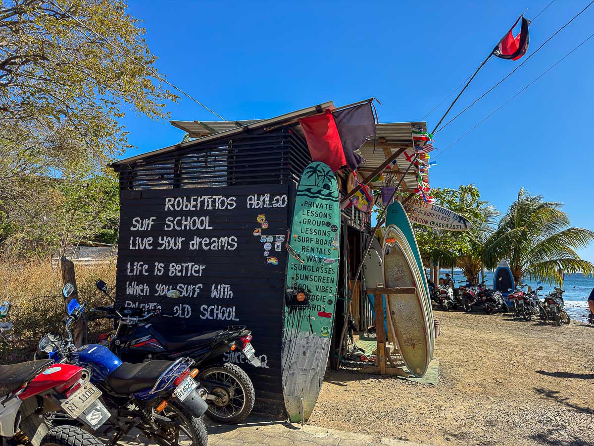 Surfboard rental hut on Playa Remanso near San Juan del Sur
