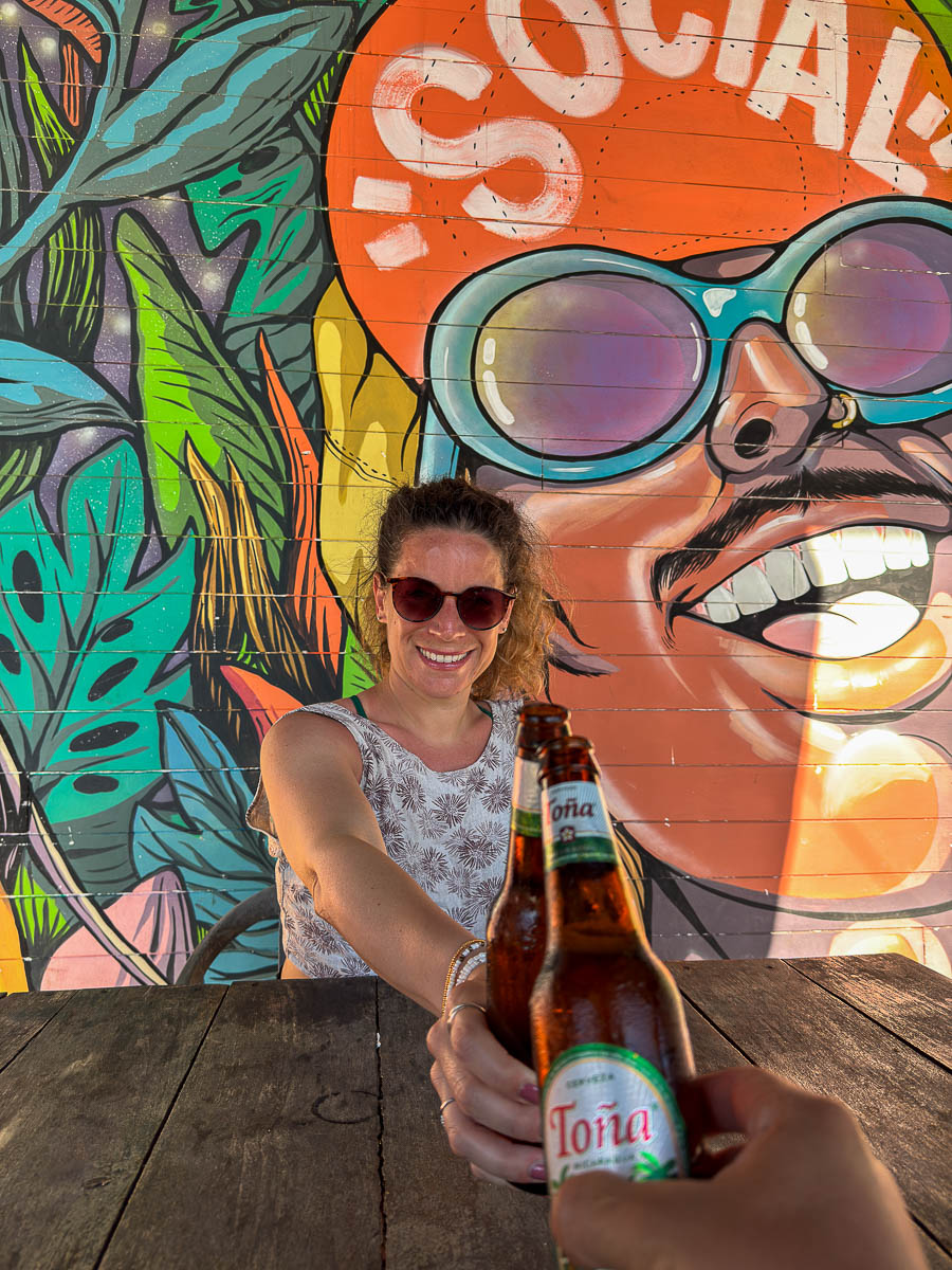 Cheersing beers at Social Pool & Patio in San Juan del Sur