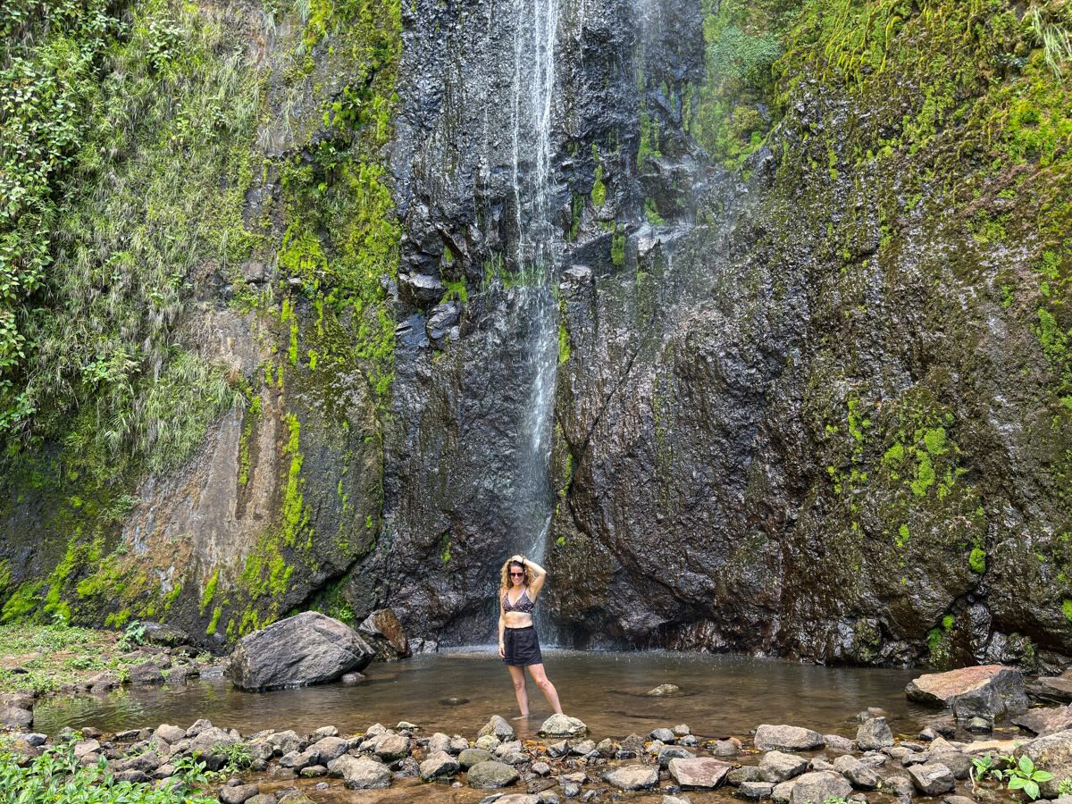 Nina in the pool beneath San Ramón waterfall during dry season