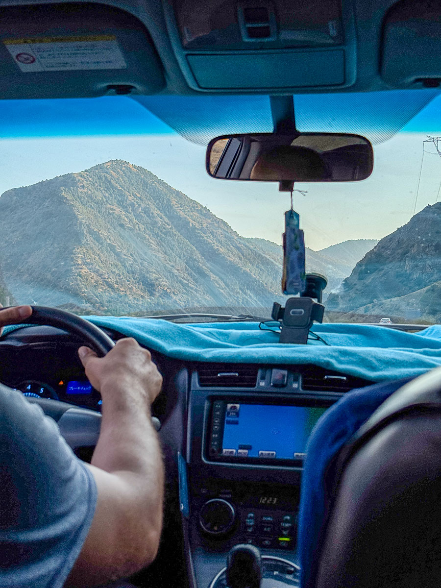 View of the mountains from the car on the Shahristan Pass road, Tajikistan