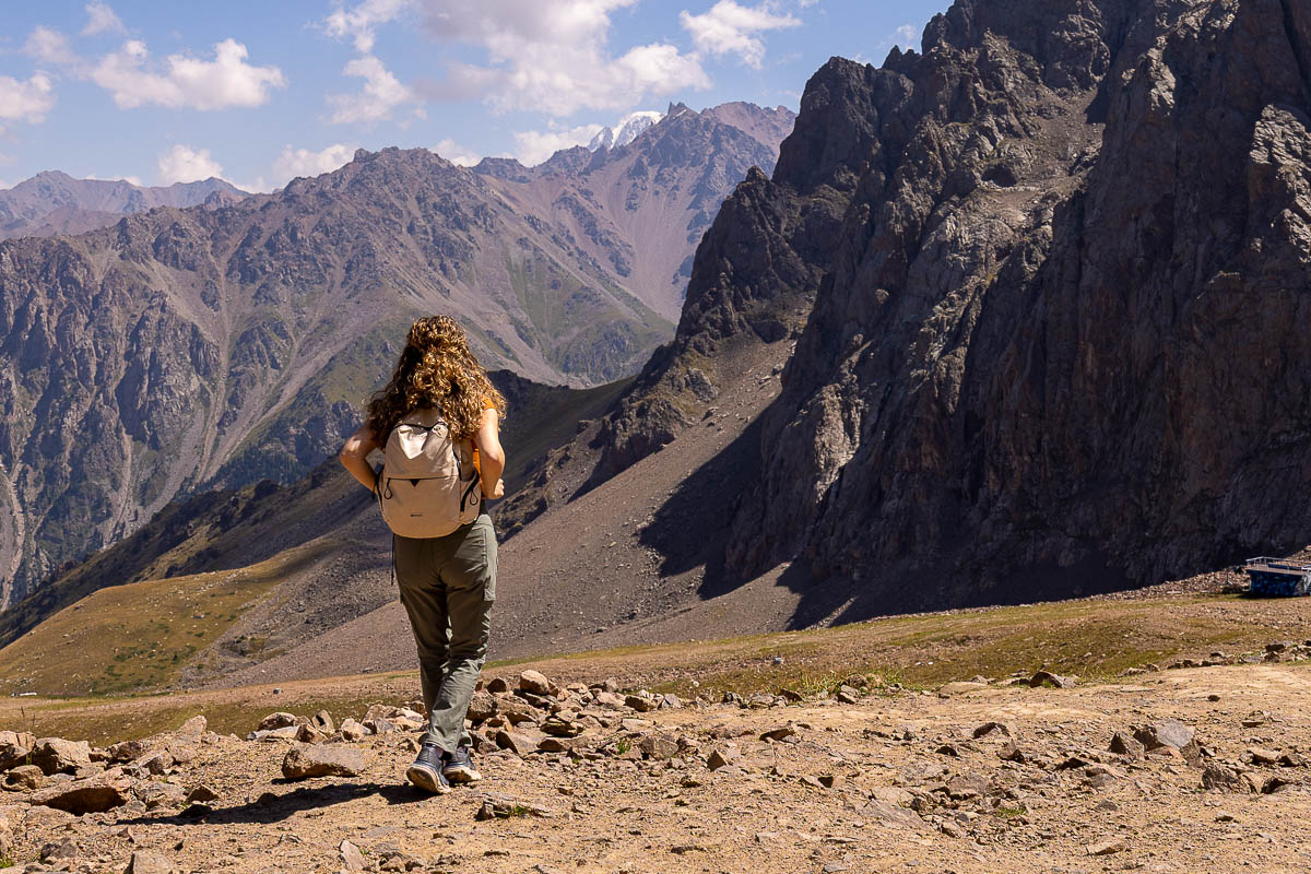 Nina hiking in the mountains outside Almaty, Kazakhstan